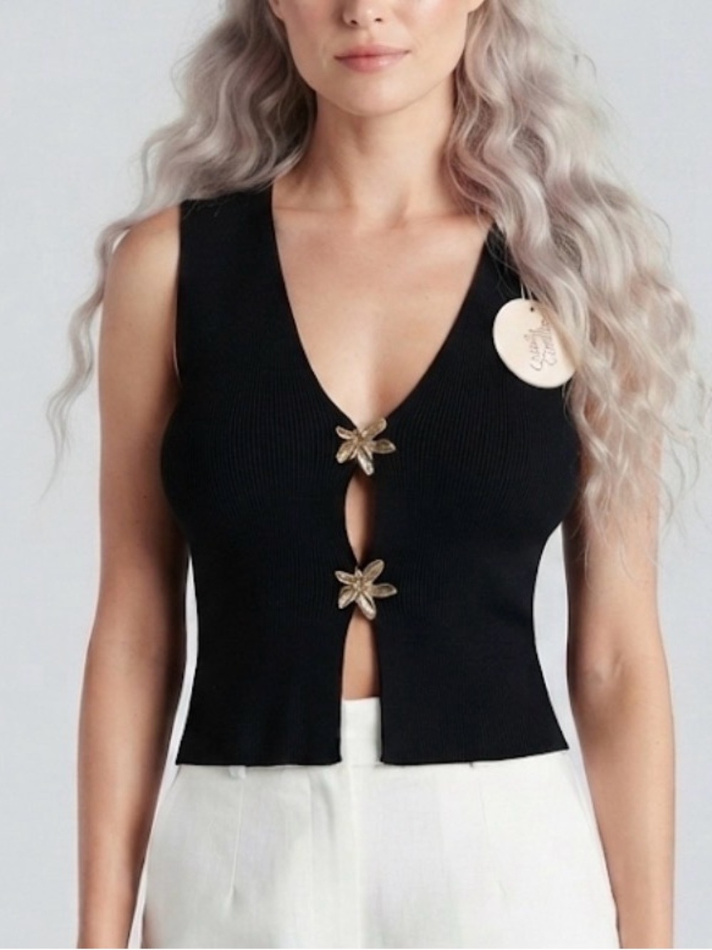 NWT ⚜️🖤⚜️ Camila Coelho Black Ribbed Knit Sleeveless Top